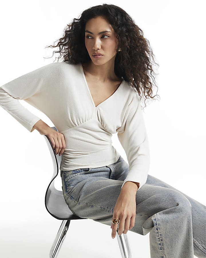 Cream Cosy Long Sleeve Batwing Top