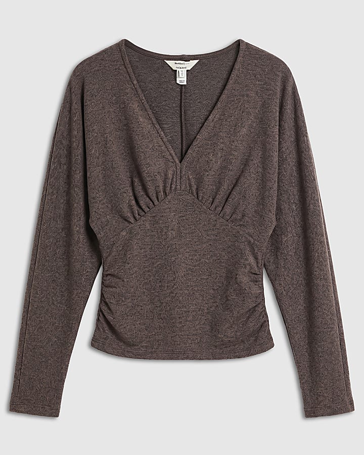 Brown Cosy Long Sleeve Batwing Top