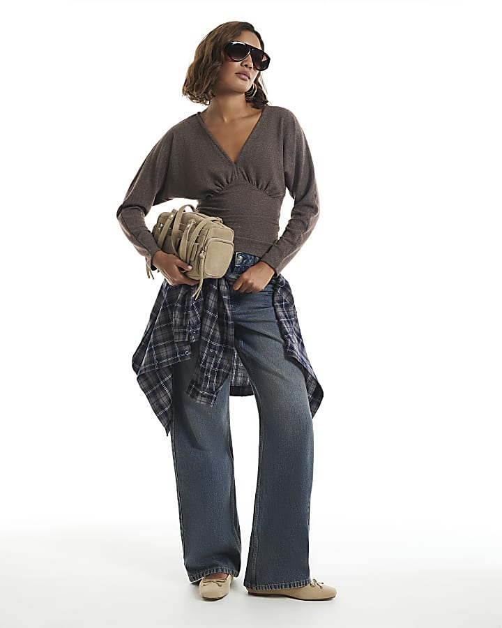 Brown Cosy Long Sleeve Batwing Top