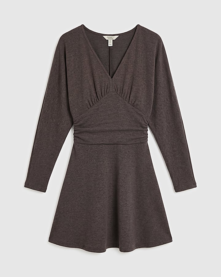 Brown Cosy Batwing Dress