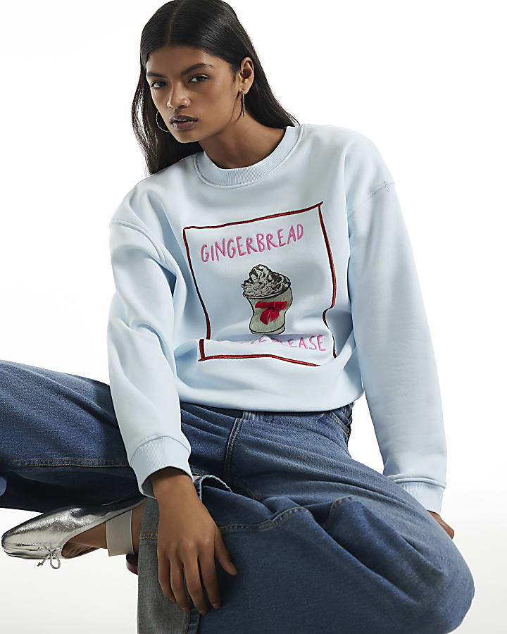 Blue Gingerbread 3D Bow Sweatshirt