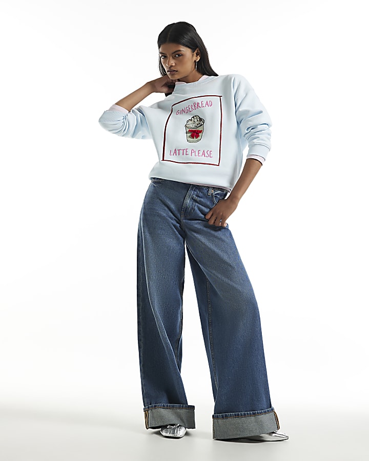 Blue Gingerbread 3D Bow Sweatshirt