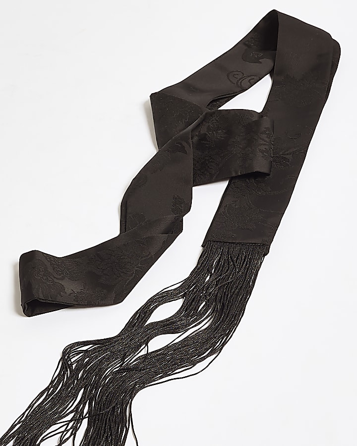 Black Skinny Fringe Scarf