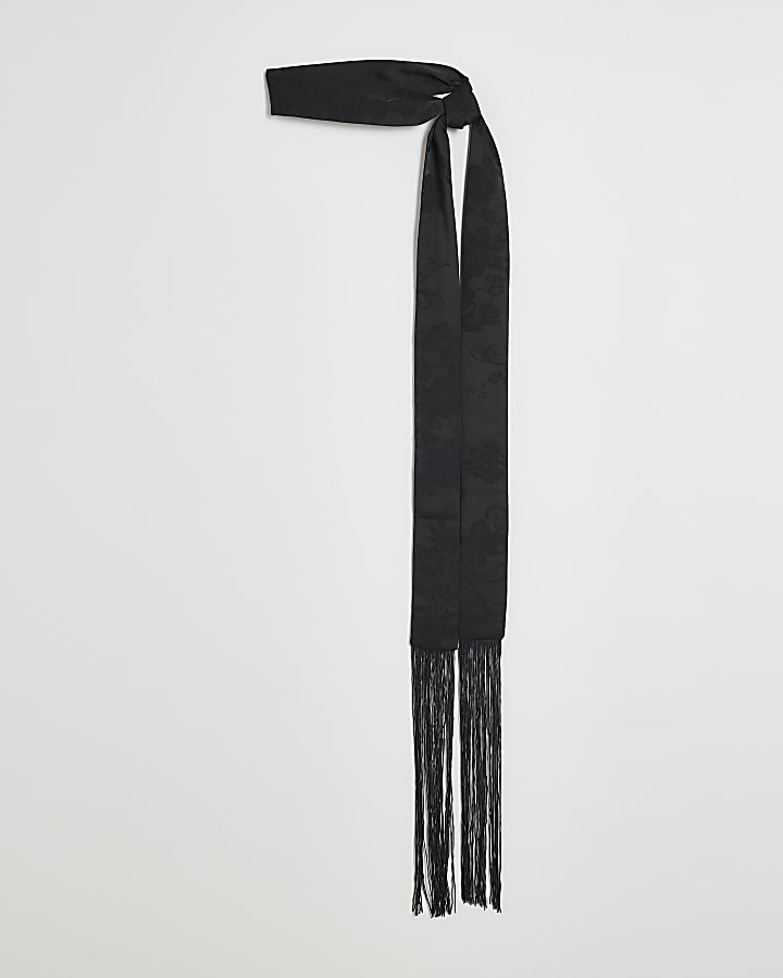 Black Skinny Fringe Scarf