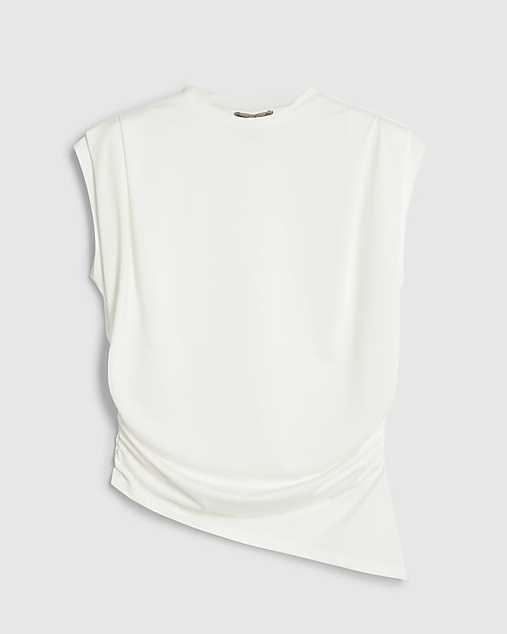 White Sleeveless Pintuck Shoulder Top