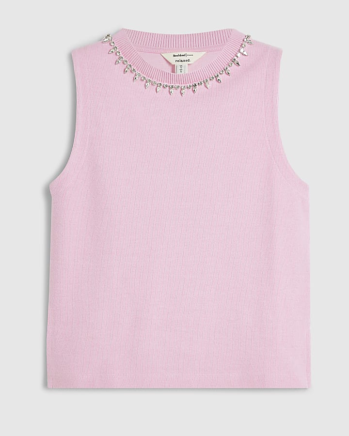 Pink Embellished Cosy Tank Top