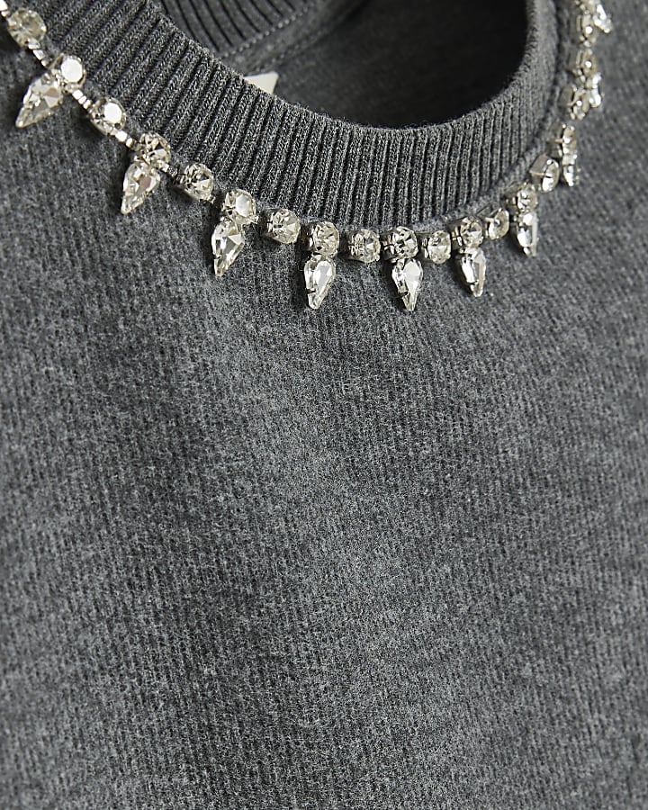 Grey Embellished Cosy T-Shirt Dress