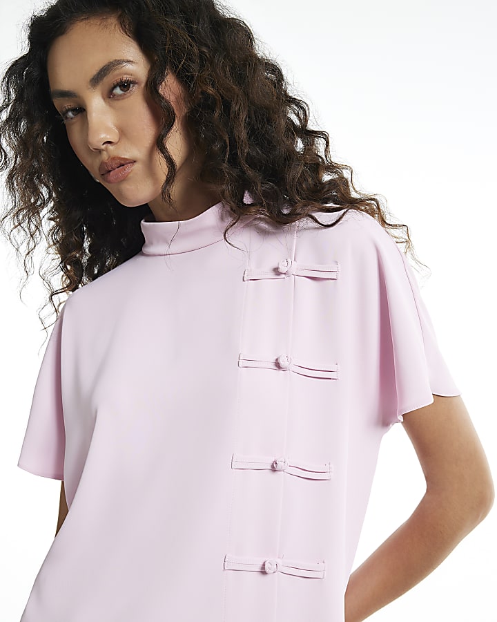 Pink Crepe Frogging Blouse