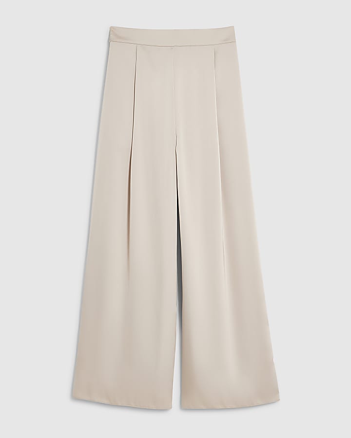 Cream Satin Wide Leg Trousers