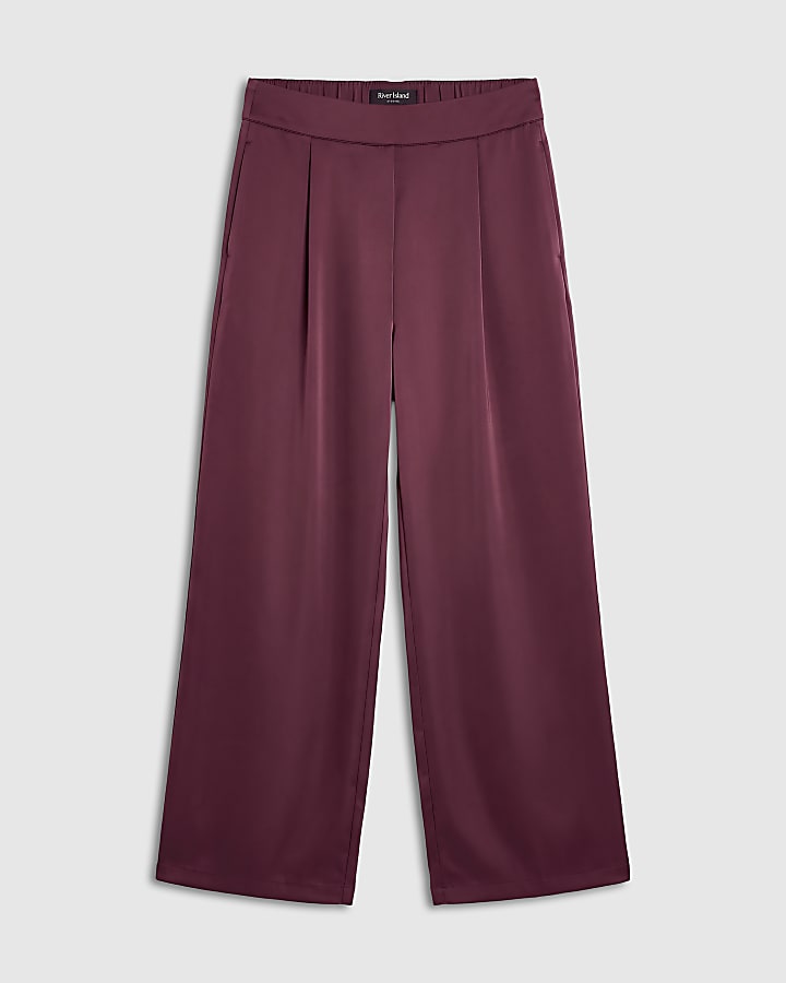 Burgundy Satin Wide Leg Trousers
