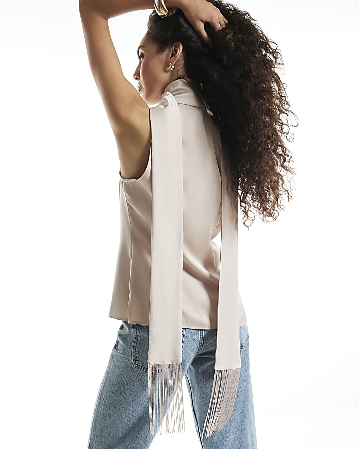 Cream Satin Waistcoat with Fringe Sash