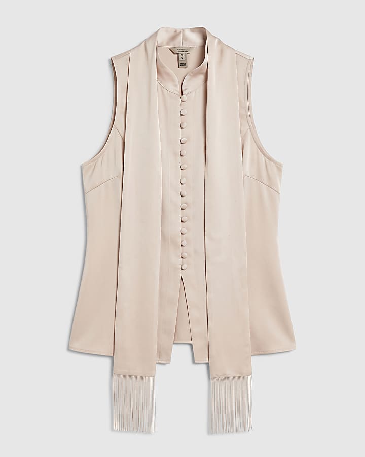 Cream Satin Waistcoat with Fringe Sash