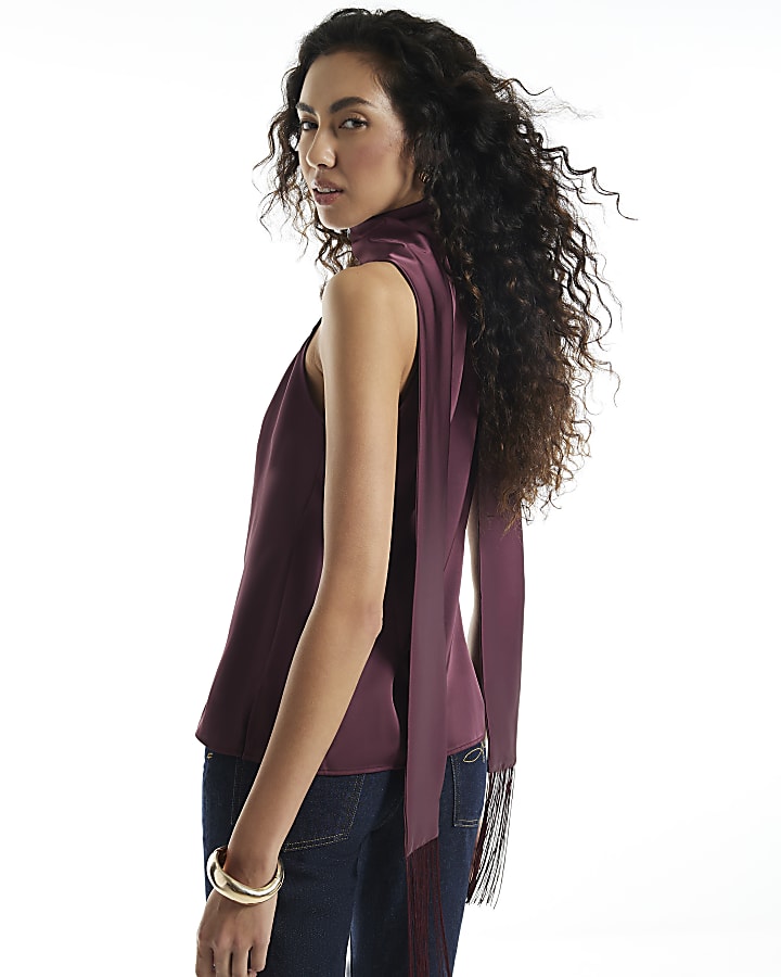 Burgundy Satin Waistcoat with Fringe Sash