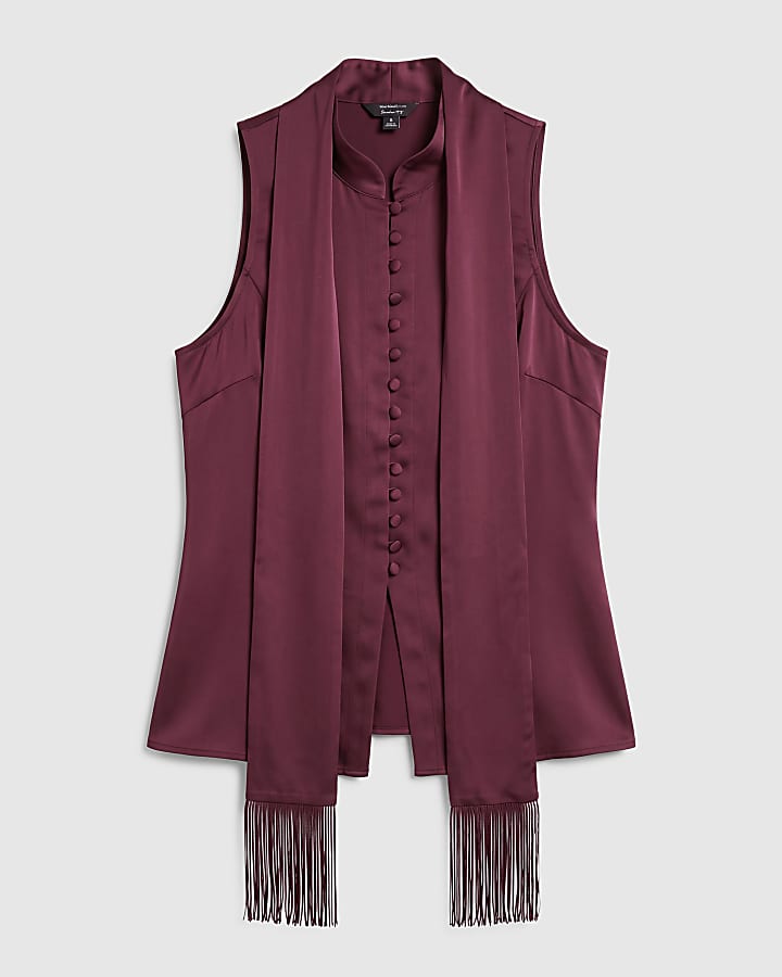 Burgundy Satin Waistcoat with Fringe Sash