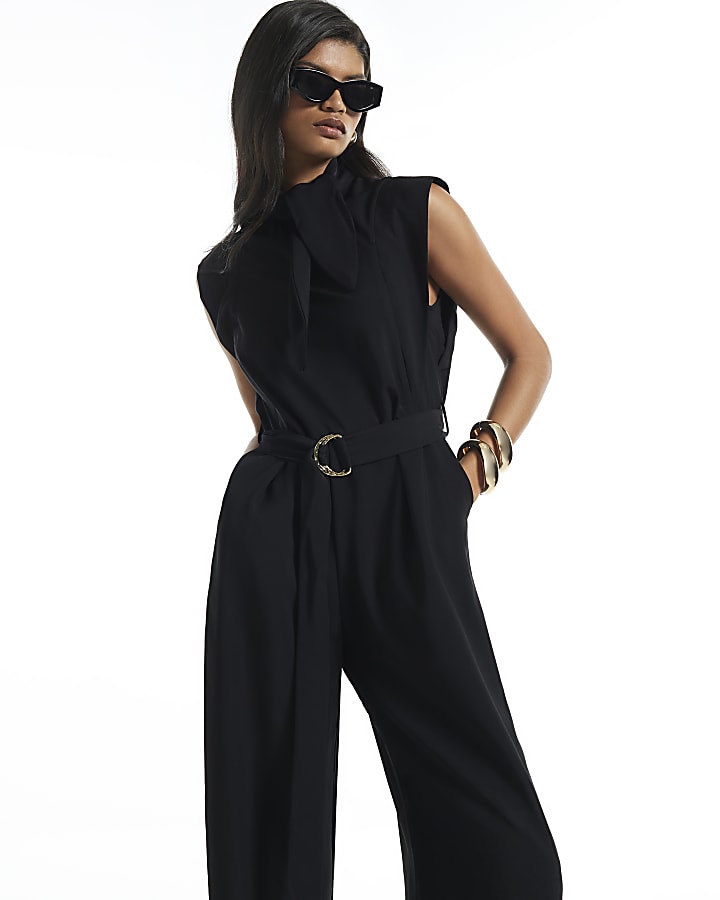 Black Neck Tie Jumpsuit