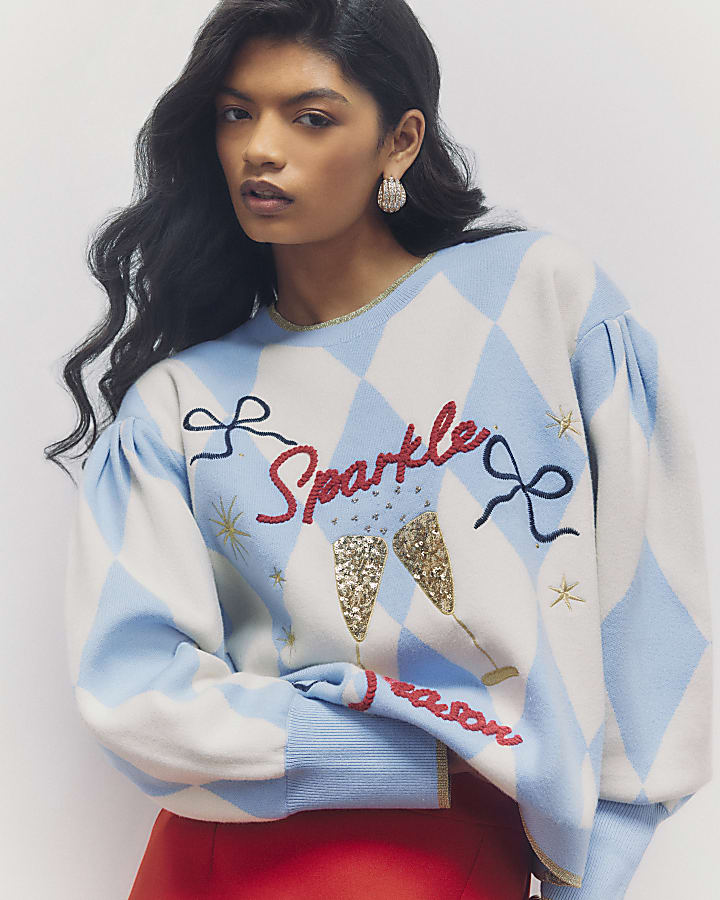 Blue Sparkle Season Xmas Jumper