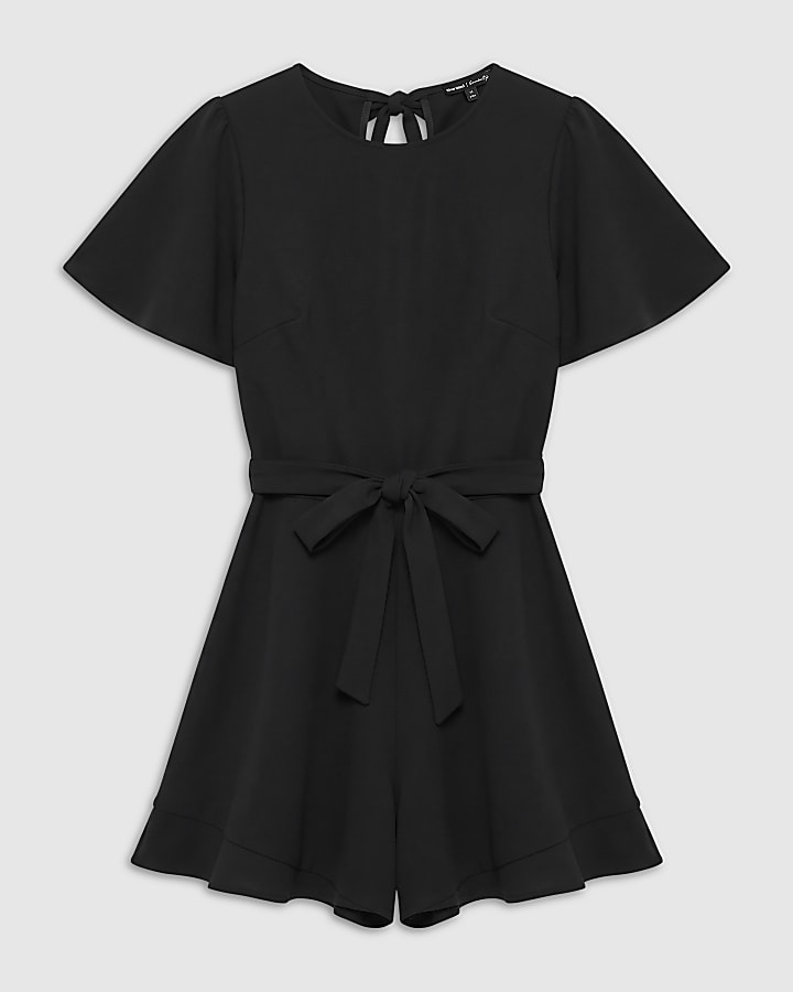 Black Short Sleeve Open Back Playsuit