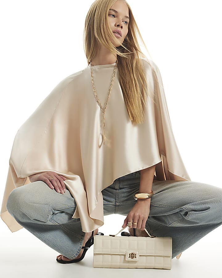 Beige Satin Waterfall Cape