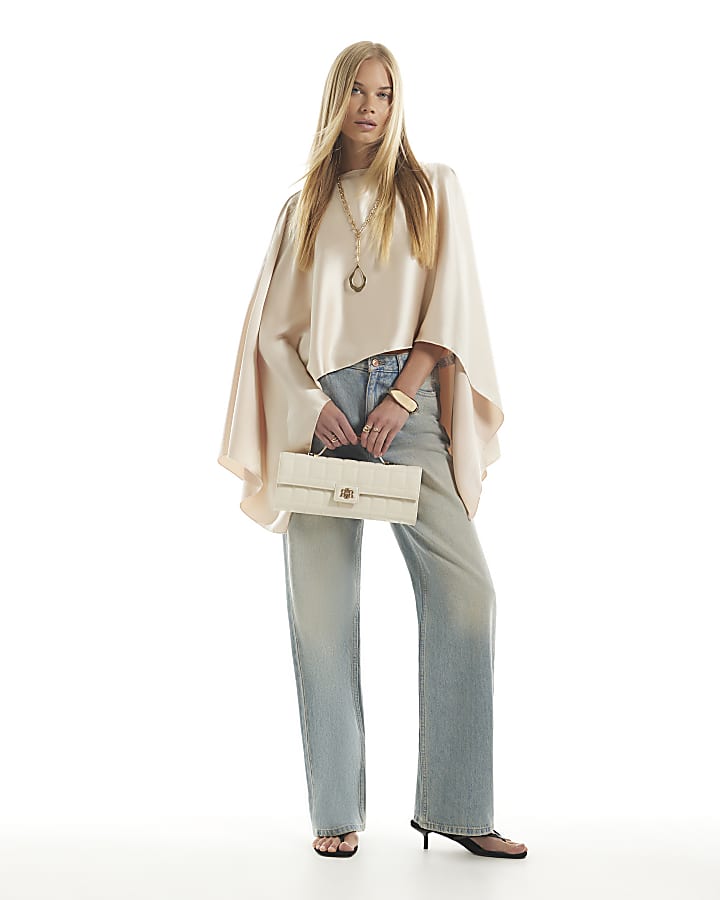 Beige Satin Waterfall Cape
