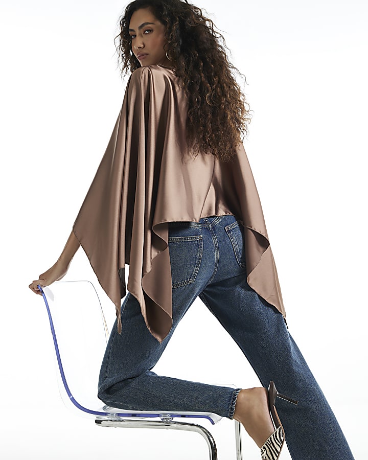 Brown Satin Waterfall Cape