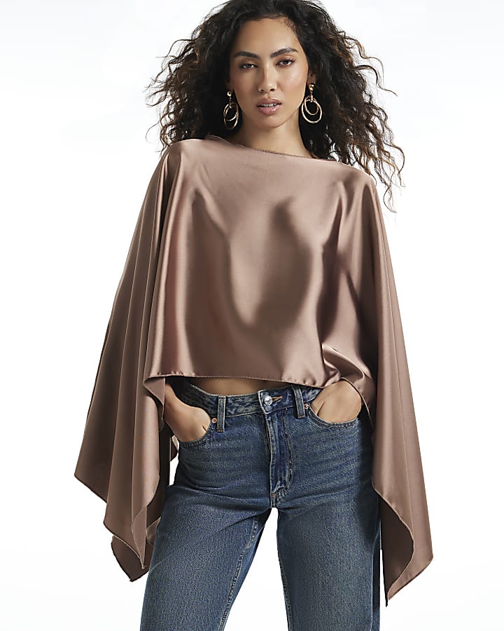 Brown Satin Waterfall Cape