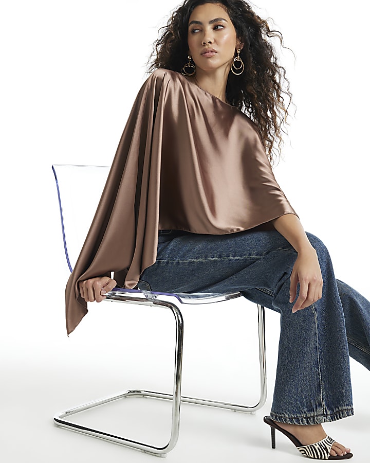 Brown Satin Waterfall Cape