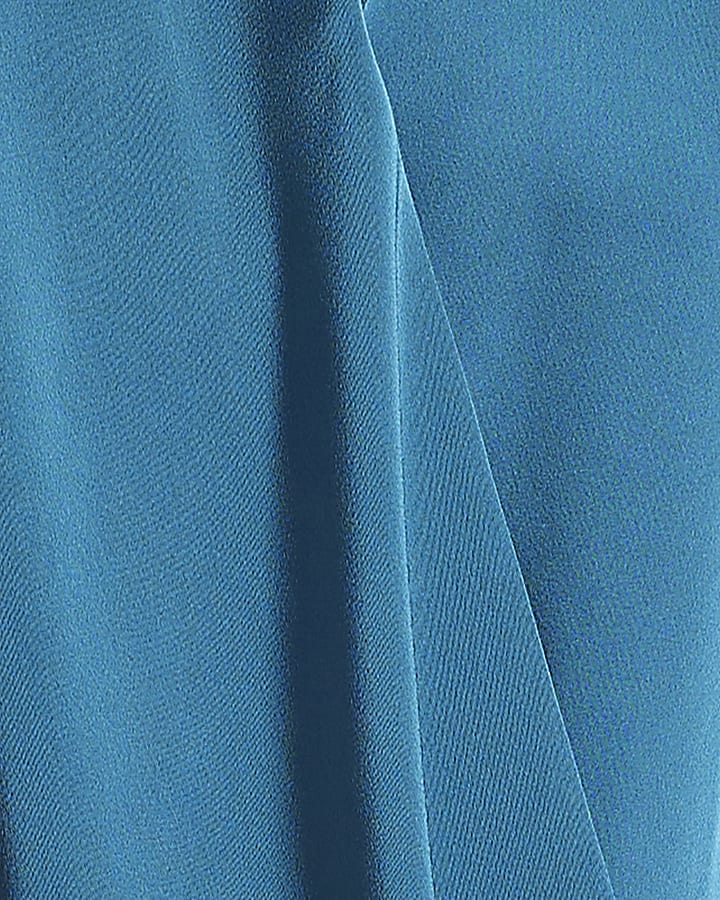 Blue Satin Short Sleeve Wrap Top