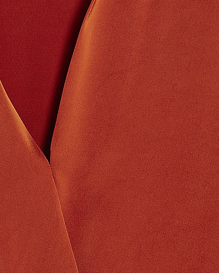 Rust Satin Short Sleeve Wrap Top