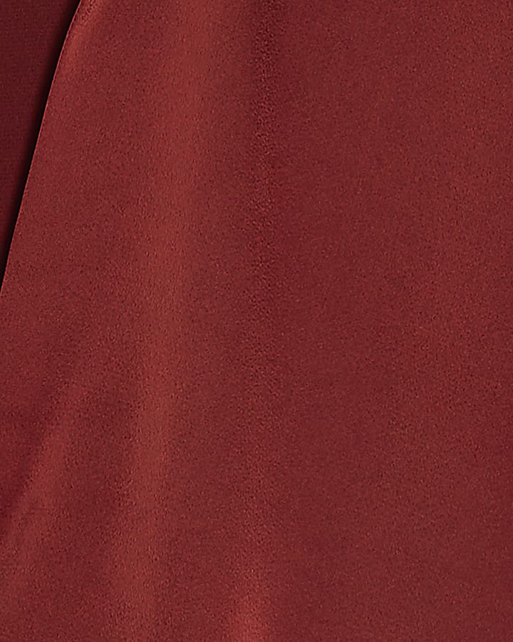 Rust Satin Short Sleeve Wrap Top
