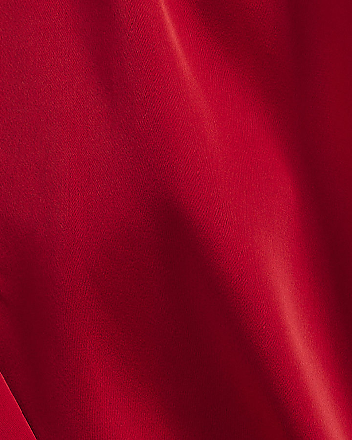 Red Short Sleeve Satin Wrap Top