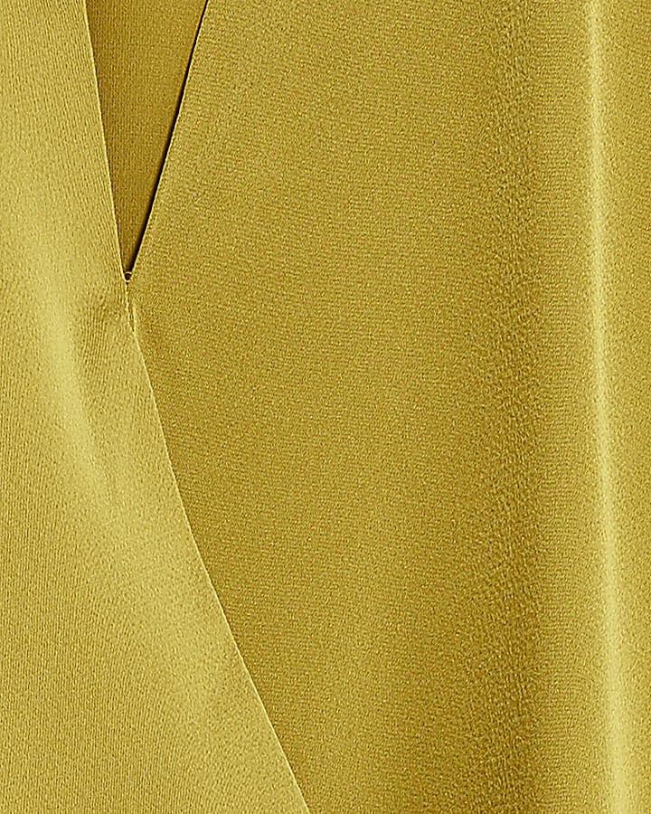 Yellow Satin Short Sleeve Wrap Top