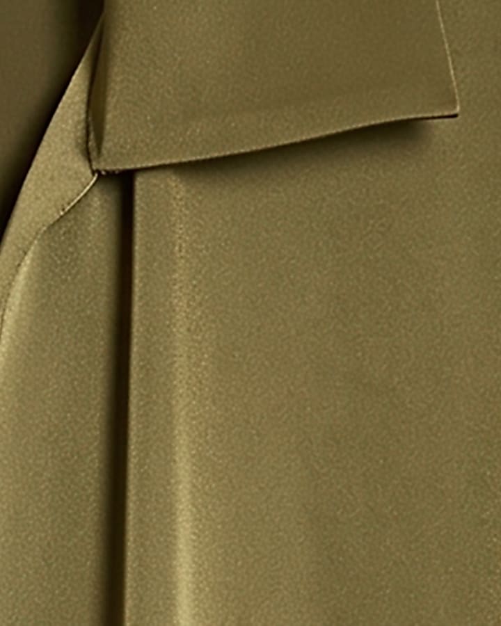 Khaki Satin Short Sleeve Wrap Top