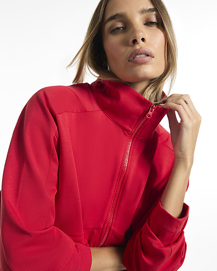 Red Premium Blocked Zip Through Jacket