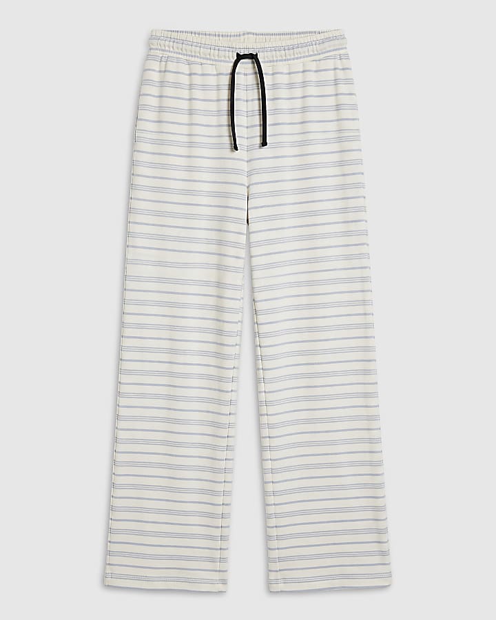 Cream Stripe Wide Leg Trousers