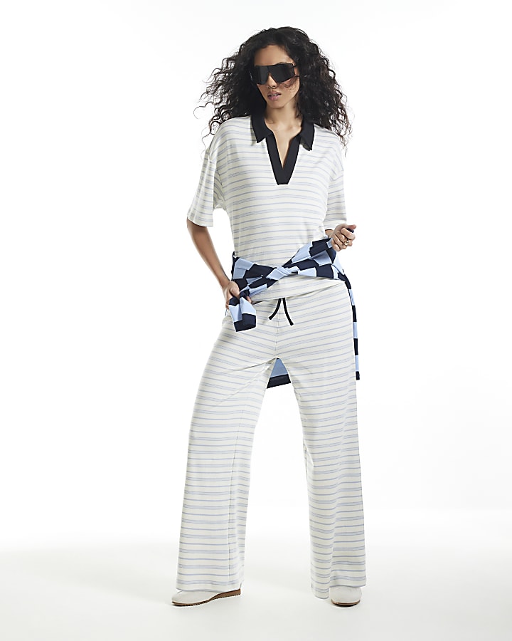 Cream Stripe Wide Leg Trousers