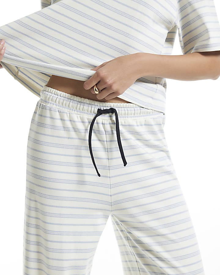 Cream Stripe Wide Leg Trousers