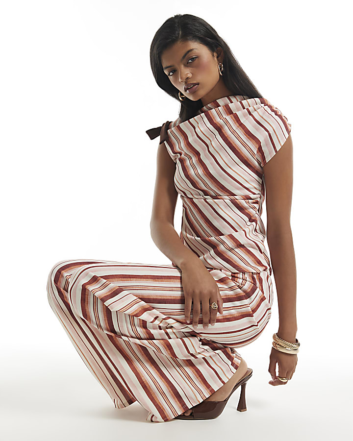 Pink Stripe Drape Bow Detail Top