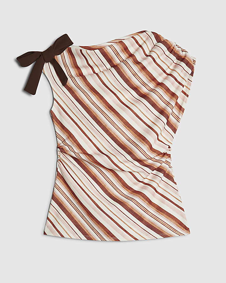 Pink Stripe Drape Bow Detail Top