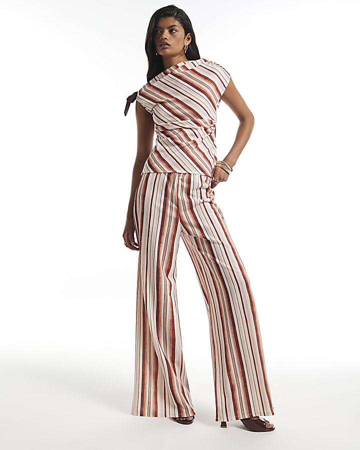 Pink Stripe Drape Bow Detail Top