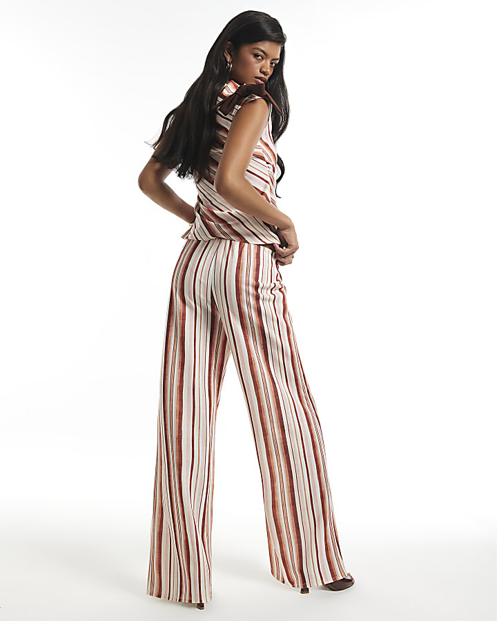 Pink Stripe Wide Leg Trousers