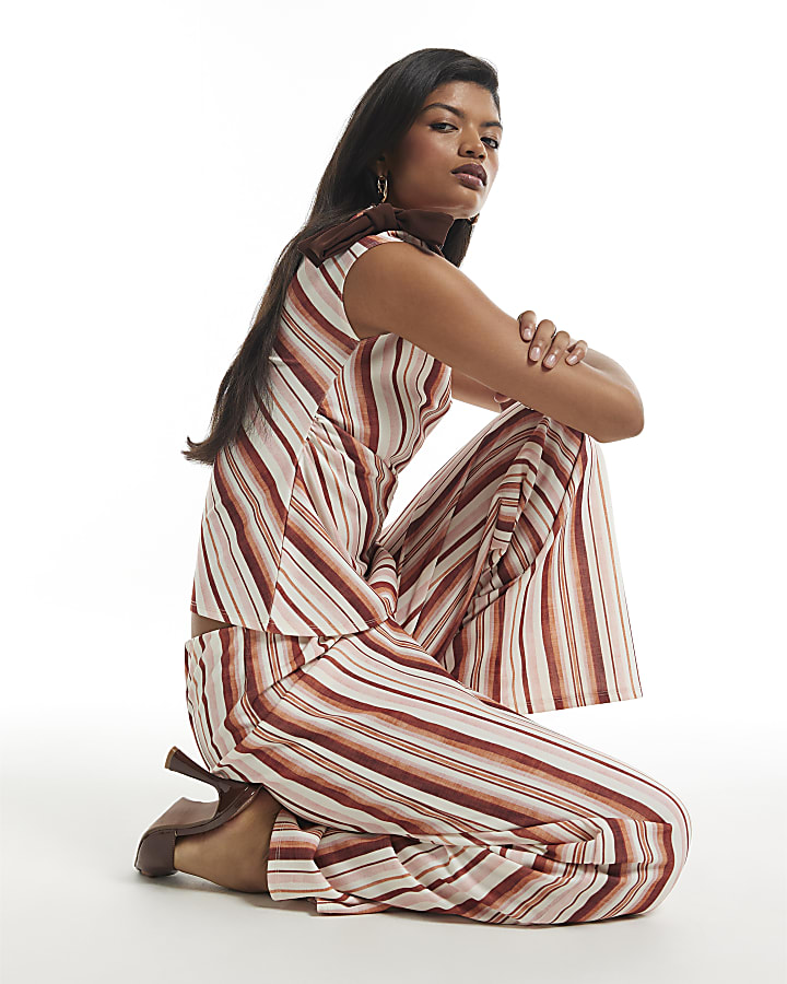 Pink Stripe Wide Leg Trousers