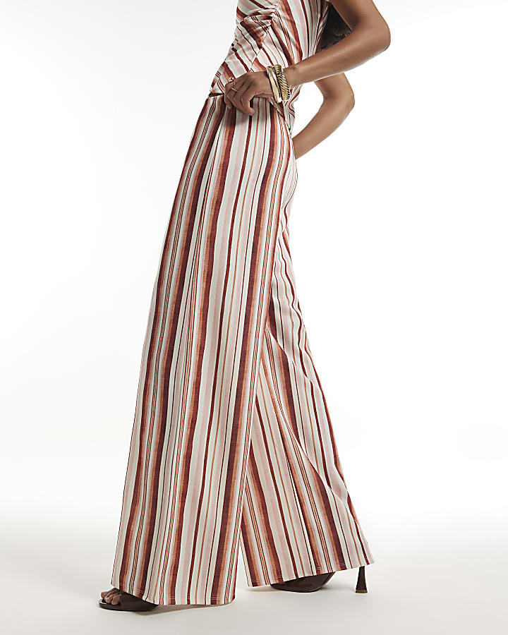 Pink Stripe Wide Leg Trousers