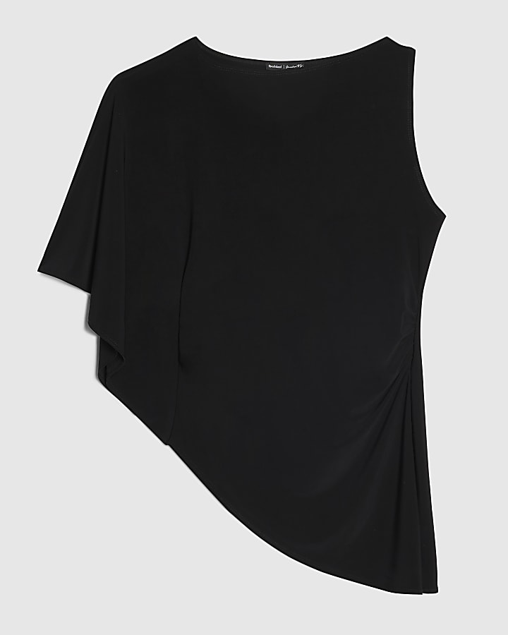 Black Waist Detail Asymmetric Hem Top