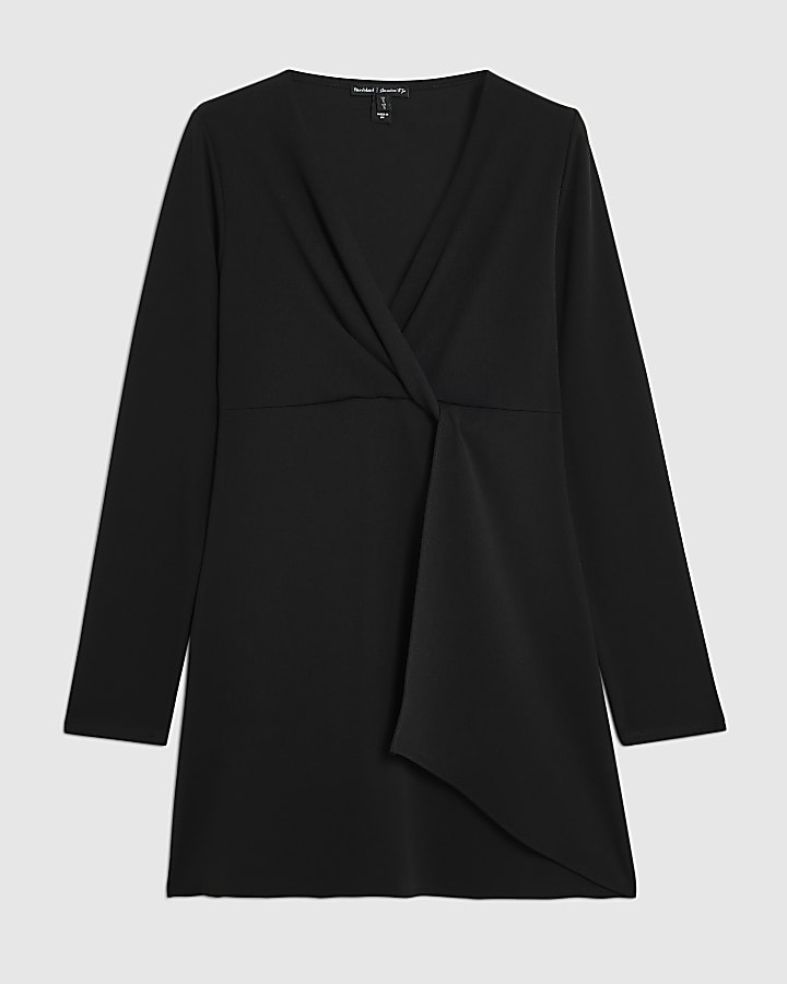 Black Plunge Neck Mini Dress