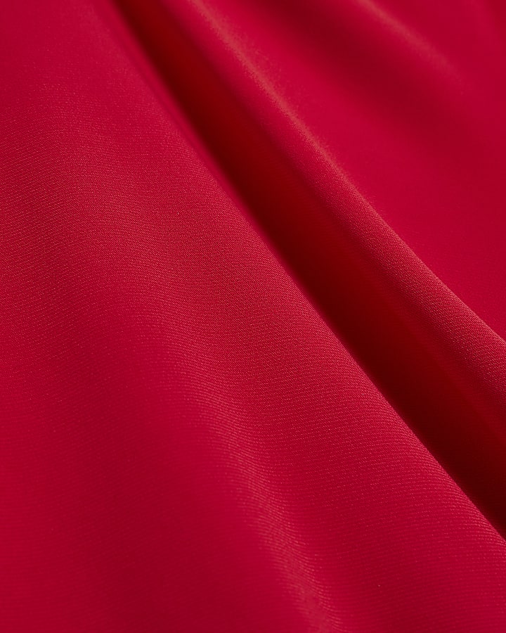 Red High Neck Ruched Waist Top