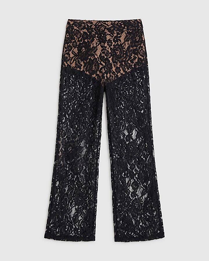 Black Lace Wide Leg Trousers