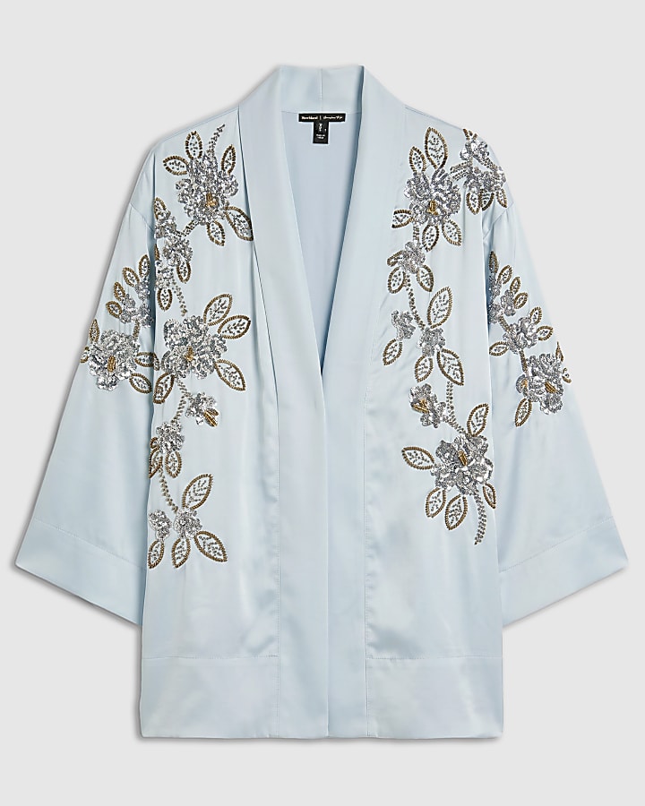 Blue Placement Embellished Kimono