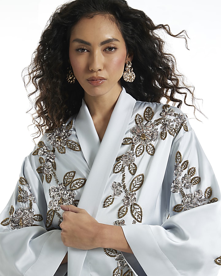 Blue Placement Embellished Kimono