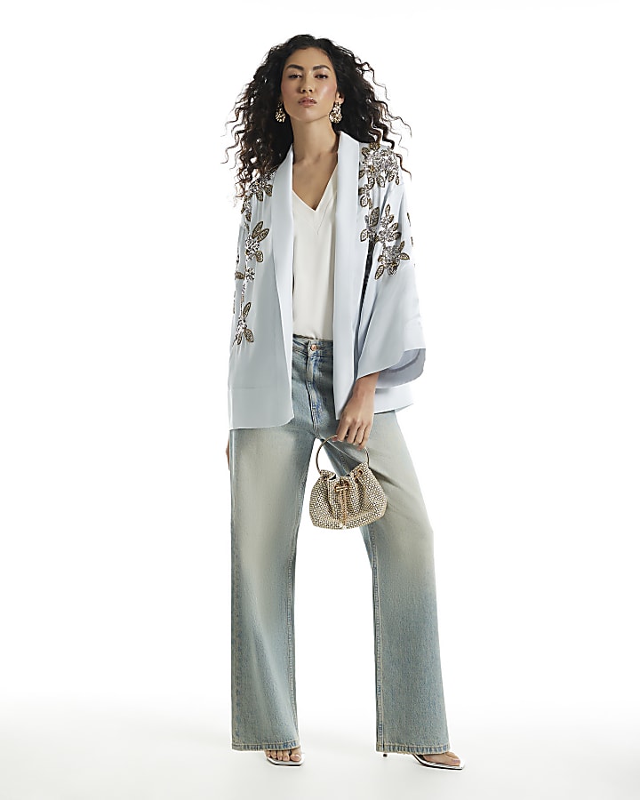 Blue Placement Embellished Kimono