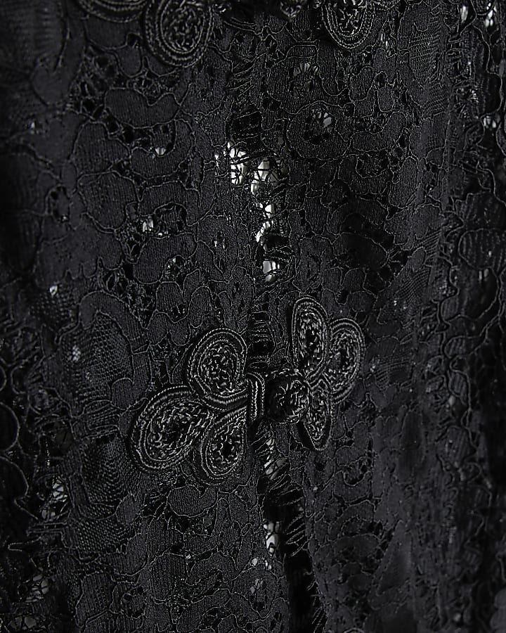 Black Lace Peplum Drummer Long Sleeve Blouse